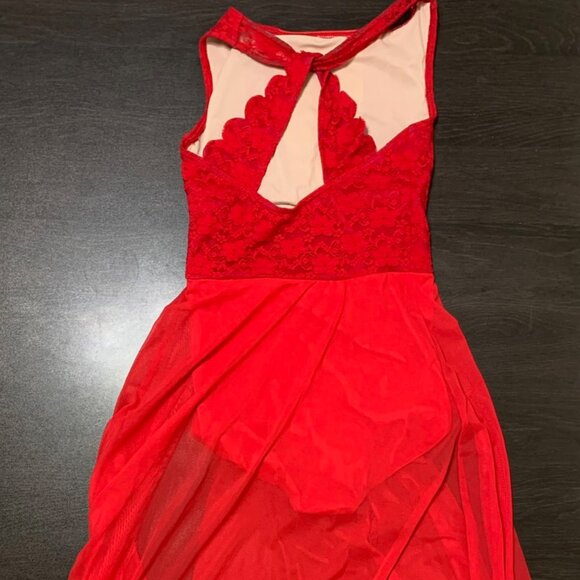 Balera Performance Red Lace Plunge Maxi Dress Dance Costume SA (Adult Small) - Picture 2 of 4